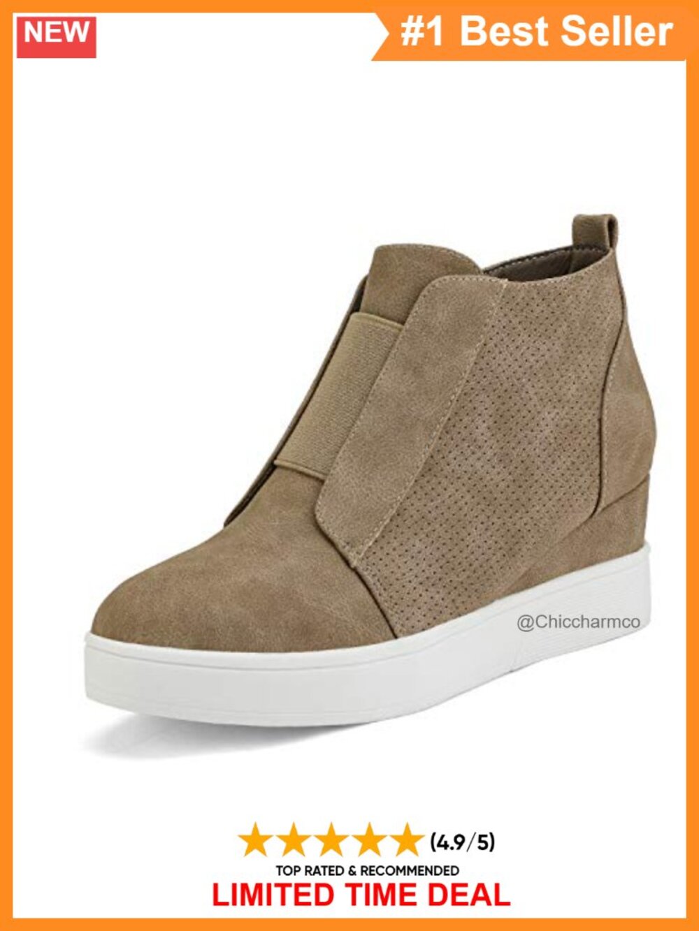 Platform Wedge Sneaker Ankle Booties Faux Leather Perforated Side Zip